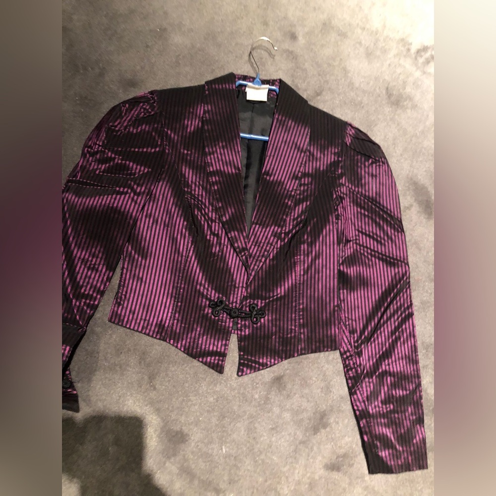 LAURA ASHLEY Ireland Bolero Jacket Blazer Womens Purple S Stripes Shiny NEW NWOT